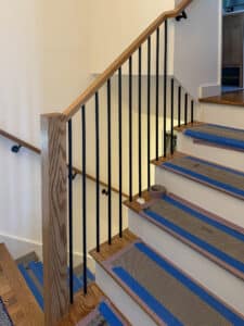 Oak Newel, Oak Railing, Black Balusters, Oak Treads